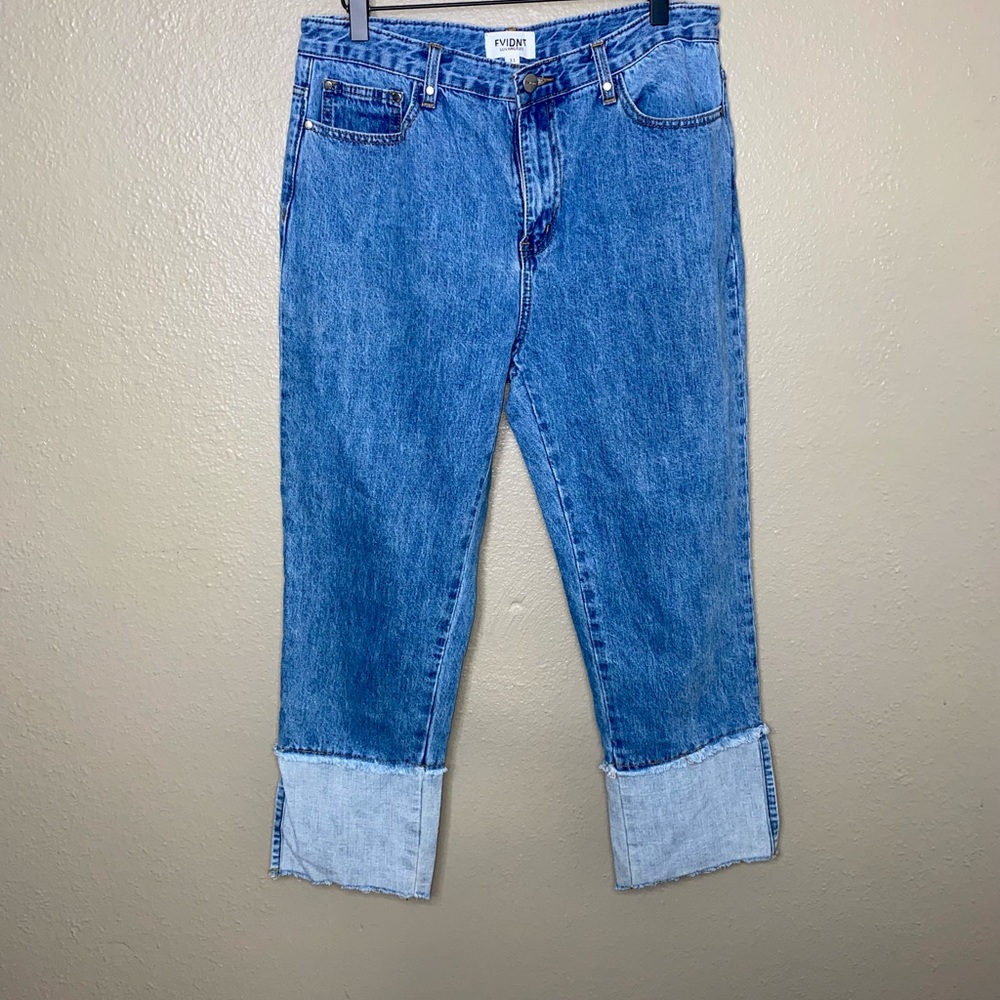 EVIDNT Los Angeles Malta Wide Contrast Cuff Cropped High Rise Sim Jeans Size 31